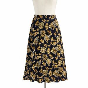 VTG Morgan Taylor Silk Wrap Midi Skirt Black Gold Floral 90s Whimsigoth Goth